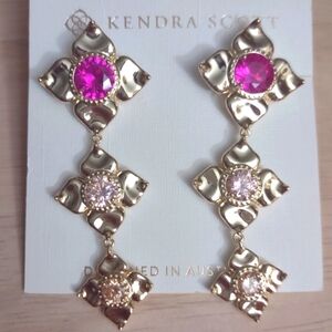Kendra Scott Gold Plated Pink Crystal Flower Earrings Y2K Bling Barbiecore